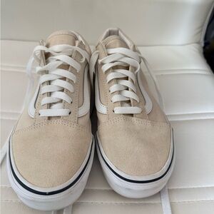 Vans Beige Suede Old Skool Sneakers with White Stripe